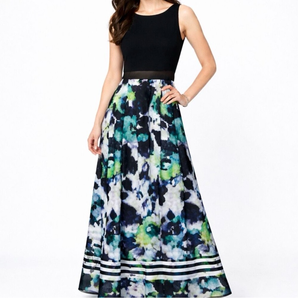Betsy & Adam Black and Floral Gown hidden Pockets perfect for Homecoming Pockets